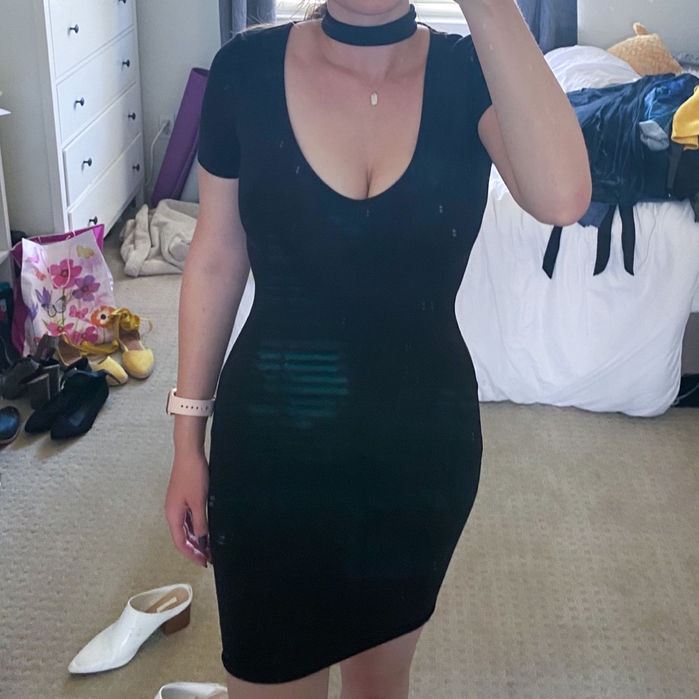 Black cocktail dress with choker detail